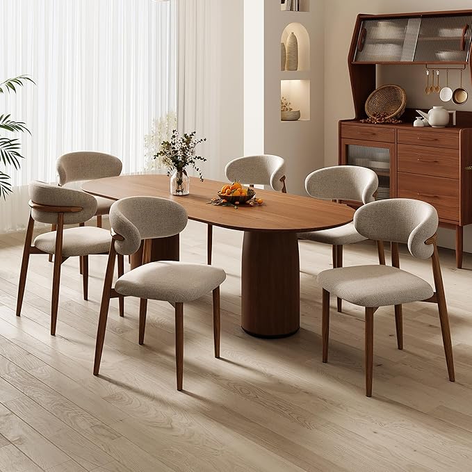 Dining Chairs Set of 4 for Kitchen Dining Table Mid Century Modern Farmhouse Upholstered Linen Dining Room Chairs with Metal Legs, Walnut Khaki