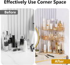 YCIA&DONE Corner Bathroom Counter Organizer, Makeup Organizer for Vanity, Skincare Cosmetic Perfume Tray, Corner Countertop Shelf Rack Storage for Bathroom Kitchen 3 Tiers (Amber Gold)