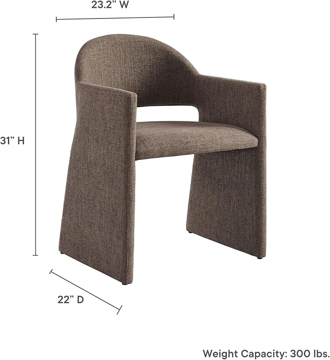 Modway Talia Upholstered Fabric Dining Armchair in Mocha - Modern Curved Dining Chair with Open-Back - Living Room Barrel Lounge Chair - Single Upholstered Accent Chair with Arms