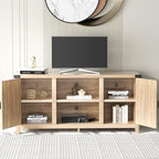 JUMMICO TV Stand, 65 Inch TV Farmhouse Entertainment Center with Double Barn Doors and Storage Cabinets, Console TV Table Media for Living Room, Bedroom (Pale Yellow)