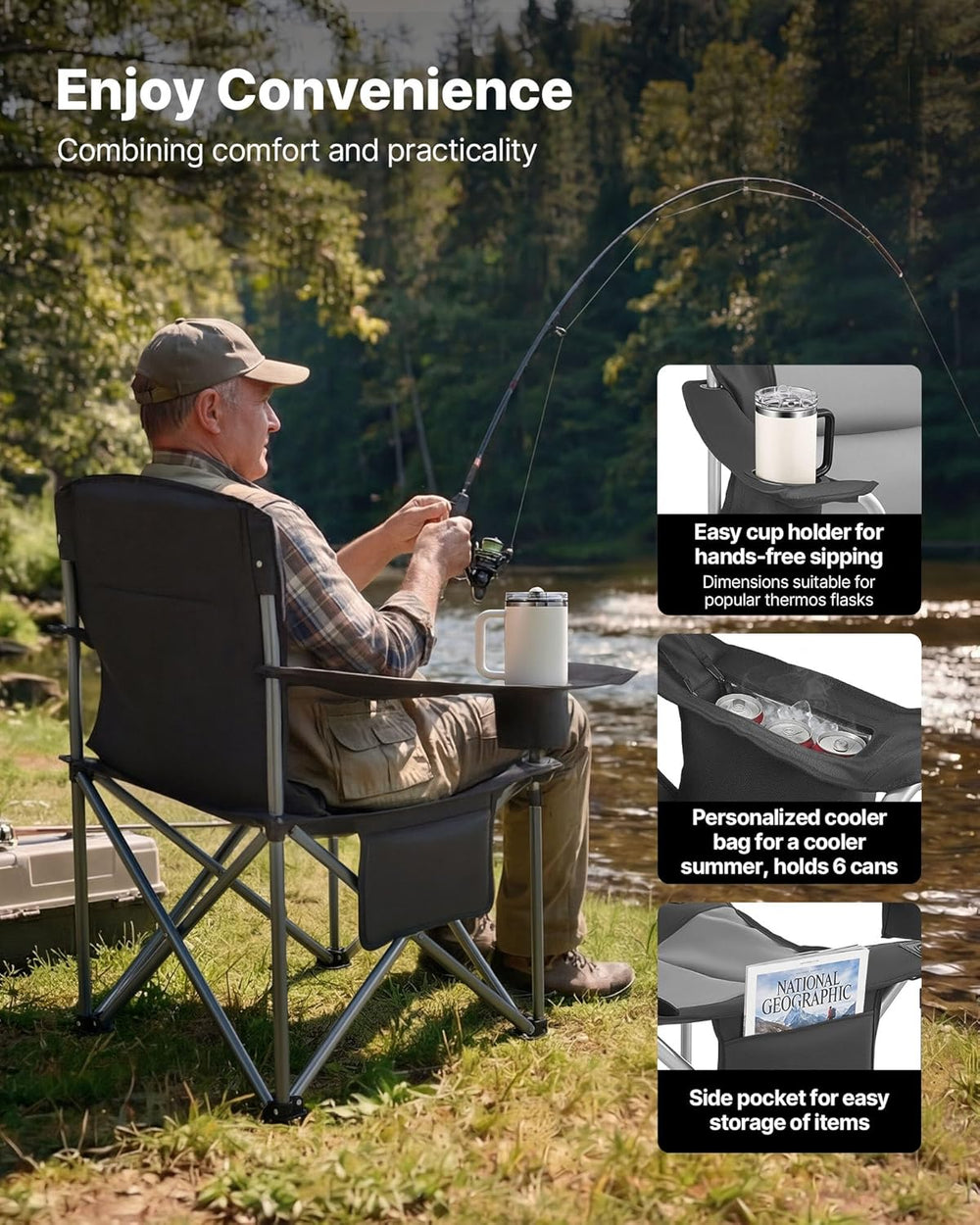 VEVOR Oversized Camping Folding Chair, Portable Heavy Duty Outdoor Quad Lumba...