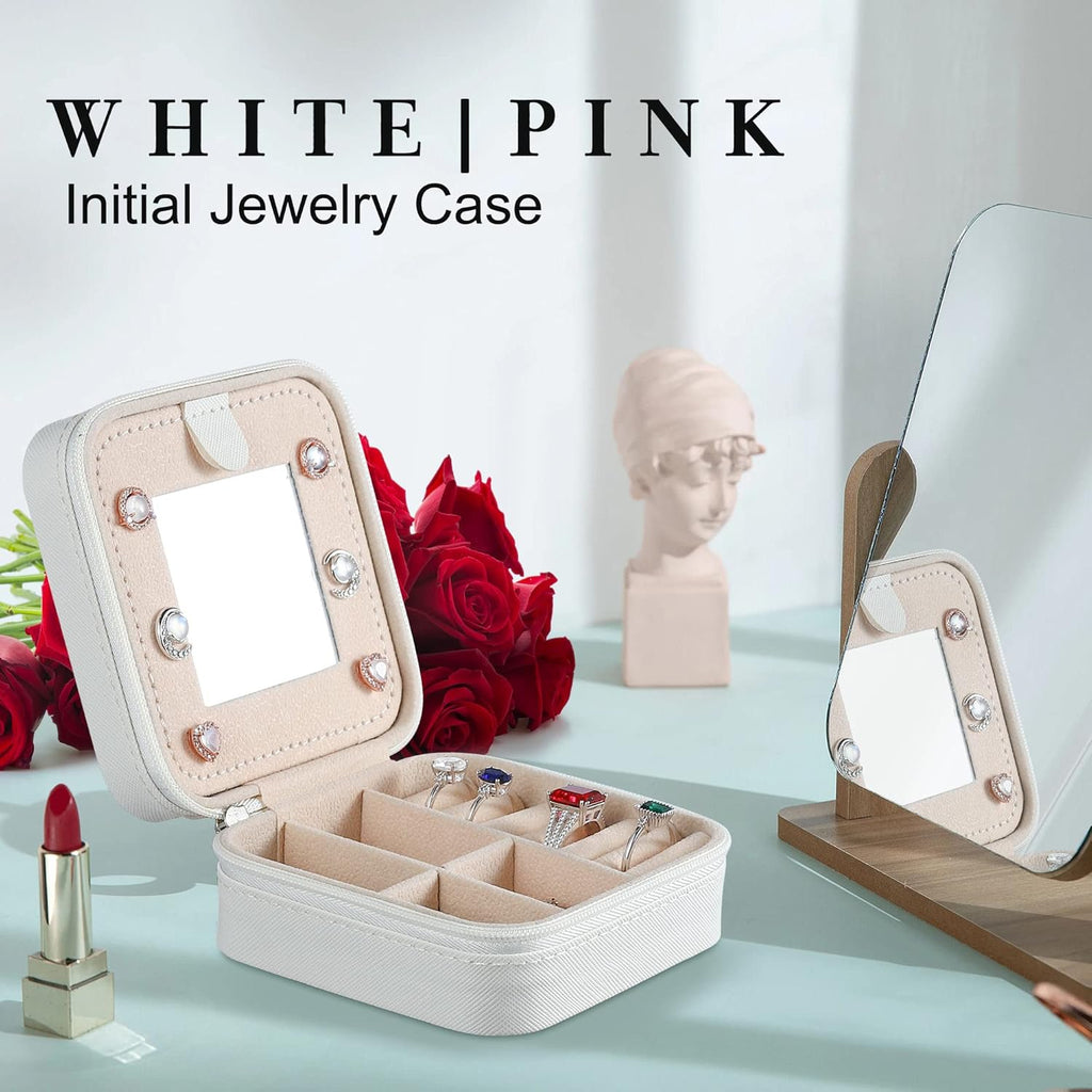 Parima Jewelry Organizer Box, Small Jewelry Box for Women Girls Initial Q Travel Jewelry Case Small Jewelry Organizer Box Travel Jewelry Case Jewelry Box Organizer - Letter Q, White