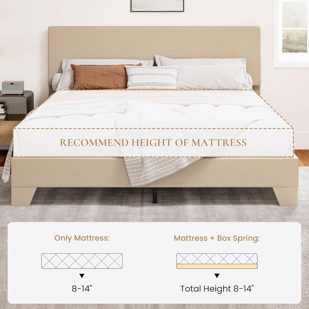 SHA CERLIN Linen Upholstered Full Size Bed Frame with Headboard, Beige