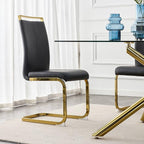 AZmac Modern Leather Dining Chairs Set of 8,Armless Kitchen Chairs,Dining Room Chairs with Upholstered Padded Seat and Sturdy Golden Legs for Dining Room,Kitchen (Set of 8, Black-Gold Leg)