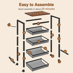 Hoctieon Rolling Storage Cart, 5-Tier 11.8" Wide Panel Kitchen Storage Cart, Utility Carts with Handle & Wheels, Mobile Shelving Unit, Metal Frame Narrow Carts for Home Kitchen, Laundry, Rustic Brown