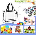 6 Packs Large Toy Storage Bags,Clear Waterproof PVC Toy Storage Organizer with Zipper,Reusable Travel kids Organizer Bags for Board Game,Building Blocks and Puzzles,Black