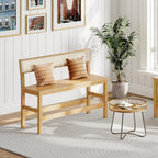 HOOBRO Dining Bench, Bamboo Farmhouse Entryway Bench with Back for Kitchen, Living Room, Bedroom, Easy to Assemble, Sturdy and Stable, Natural YL05CD01
