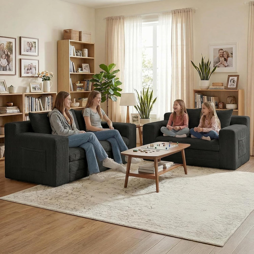 Loveseat Sofa Bed, Tri-Folding Convertible Futon Sleeper with Handle & Si...