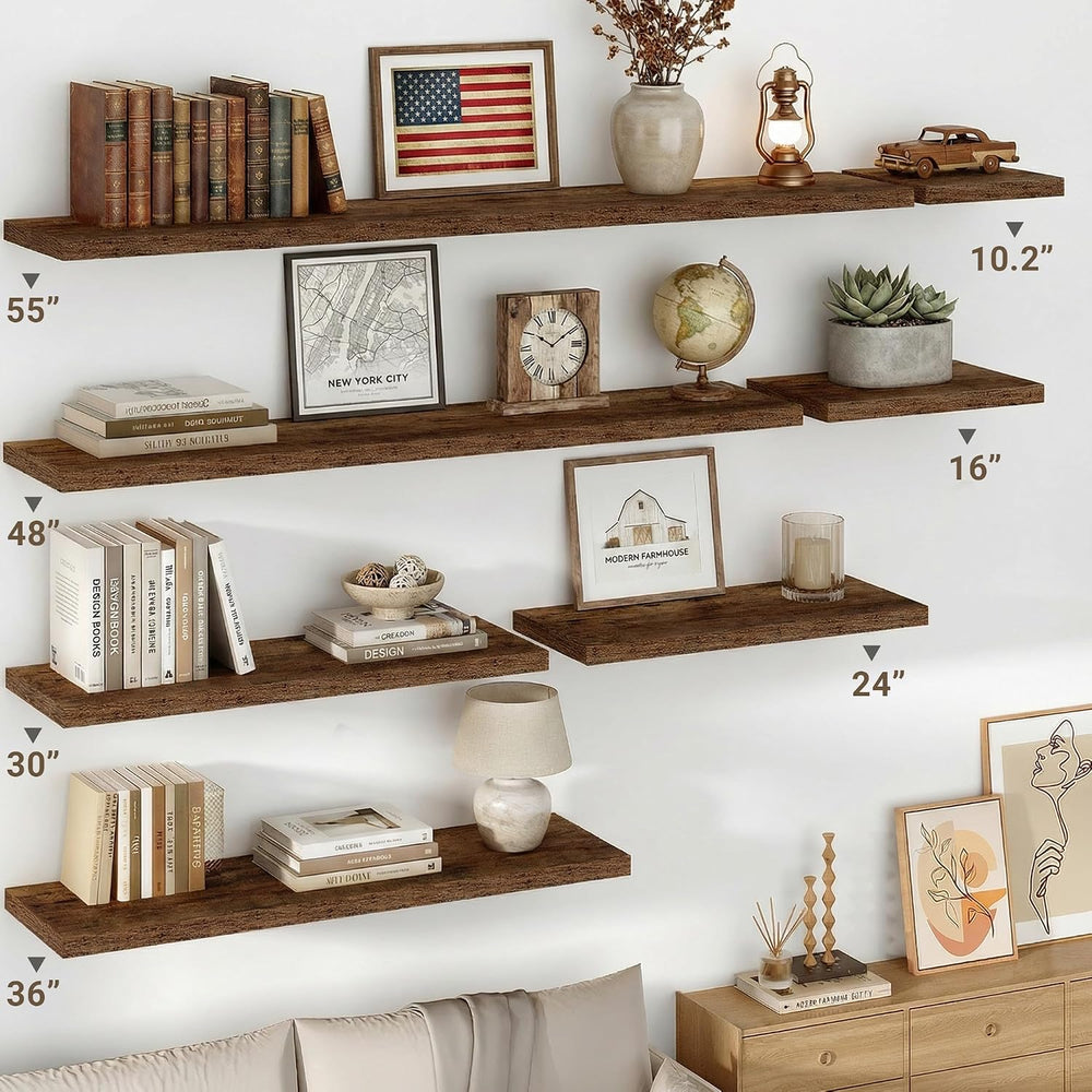 Vivelove 10 in Deep Floating Shelves 16” Set of 2, Rustic Brown