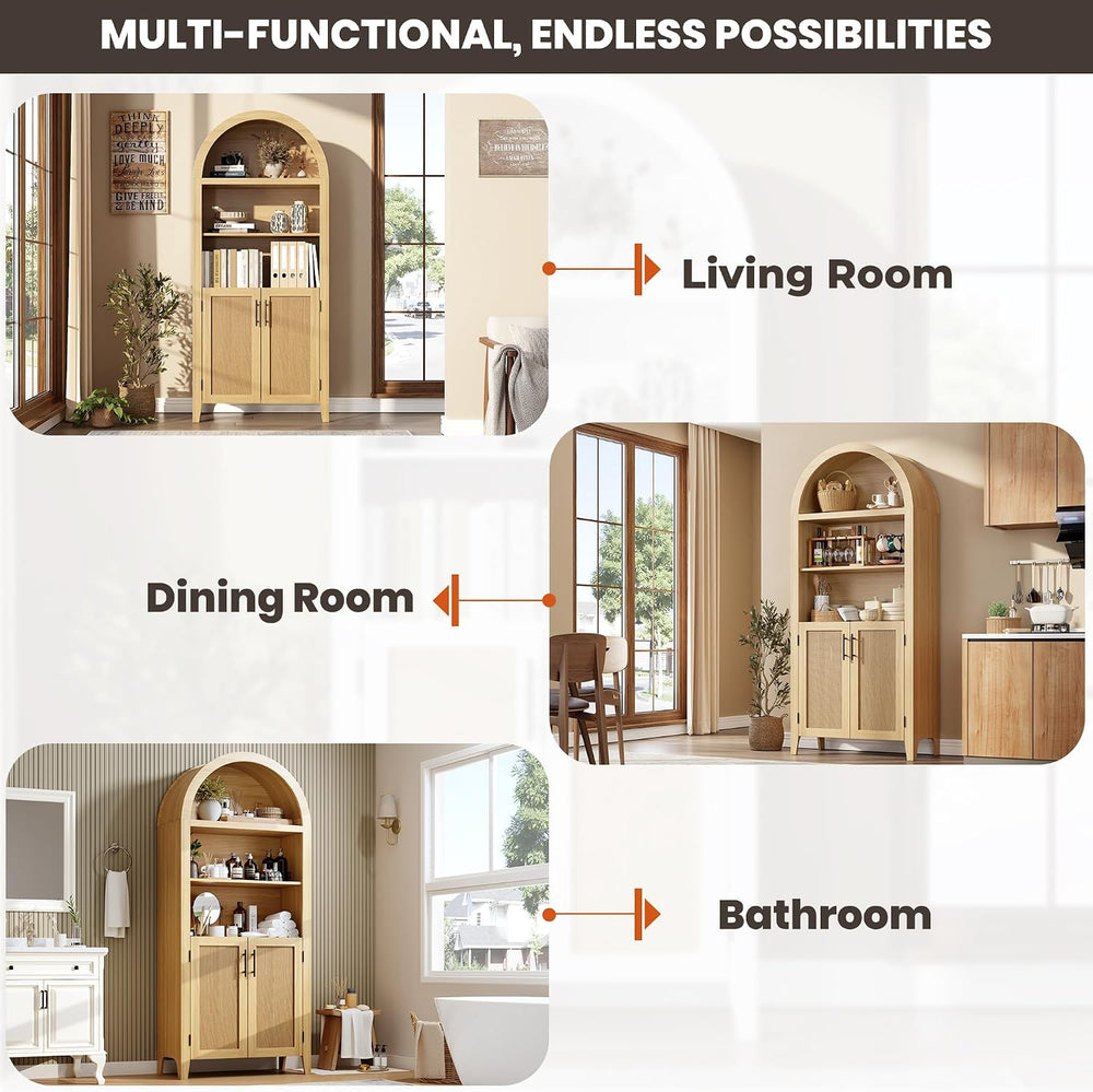 IDEALHOUSE Arched Kitchen Pantry Cabinet with Doors - 5-Tier Open Display She...