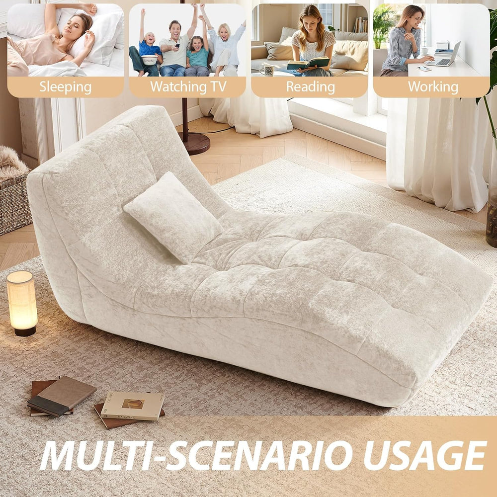 Chaise Lounge Chair with Curved Back, Modern Upholstered Recliner Sofa, Tufte...