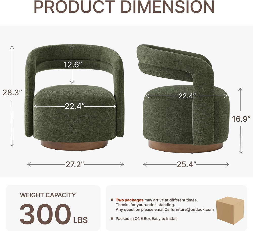 KISLOT, Swivel Accent Chair, Modern Arm Chair with Wooden Base, Olive Green