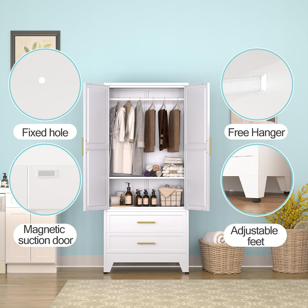 erosoei Metal Armoire Wardrobe Closet, 71 "Metal Clothing Storage Cabine...