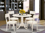 East West Furniture DLAD5-LWH-LC 5 Piece Modern Dining Table Set Includes a Round Wooden Table with Dropleaf and 4 Faux Leather Dining Room Chairs, 42x42 Inch, Linen White