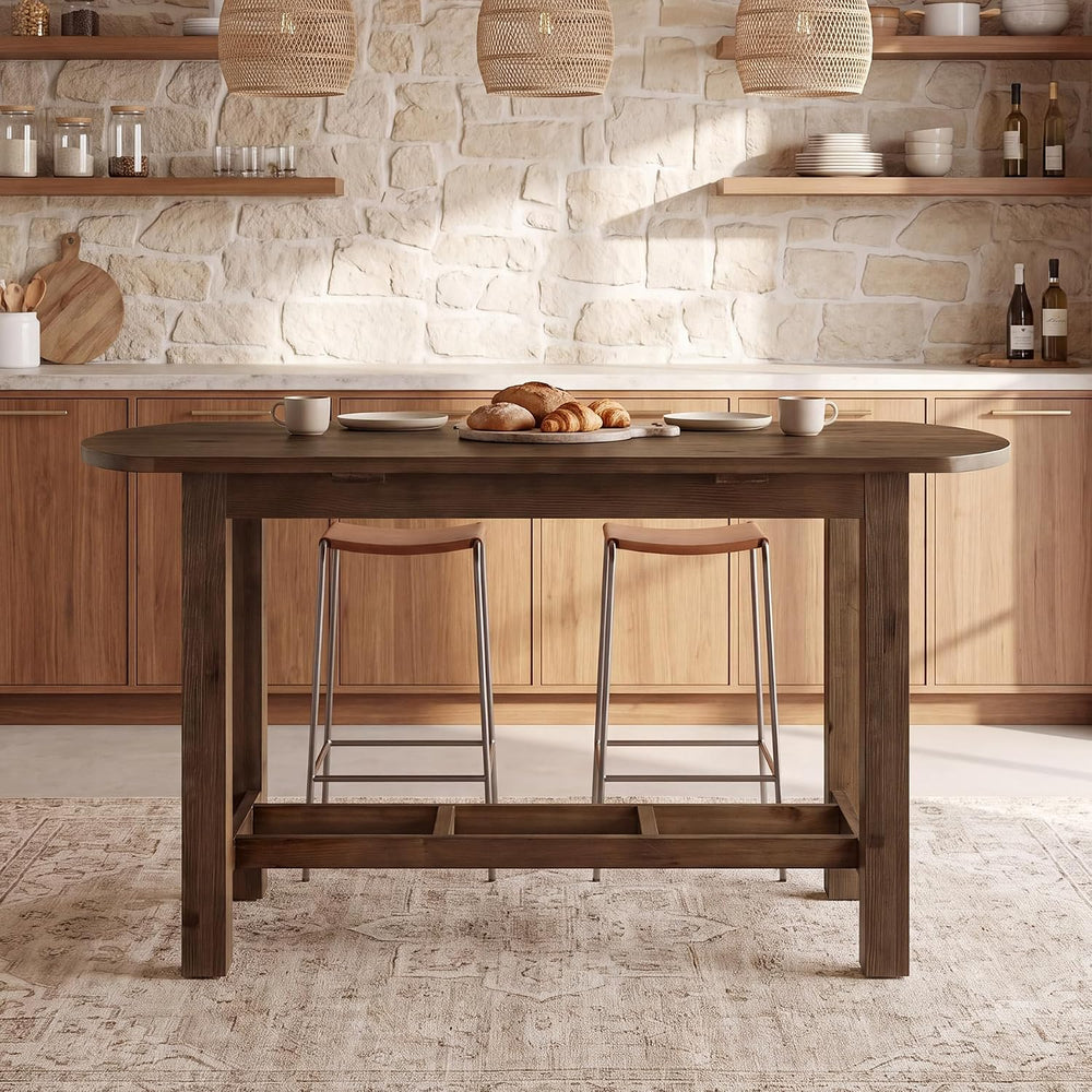 63" Solid Wood Kitchen Island, Island Table with Oval Tabletop | Farmhou...