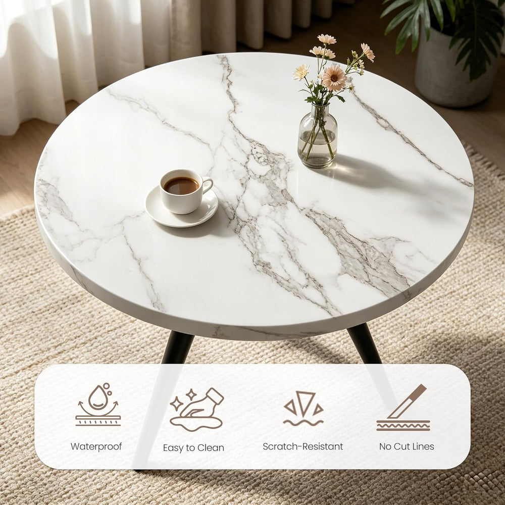 34.6" Round Dining Table for 4 People, Modern Kitchen Coffee Table White...
