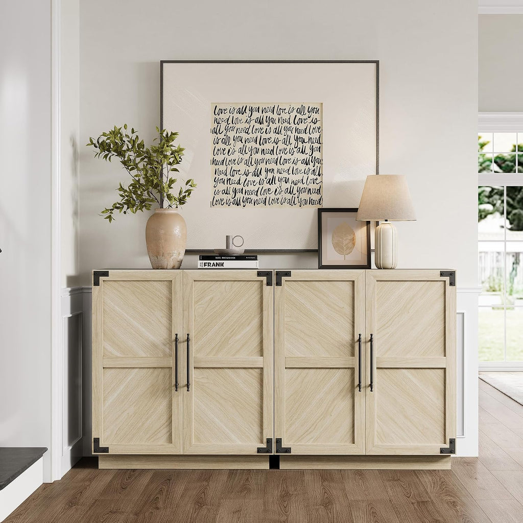SICOTAS Large Modern Industrial Sideboard Buffet Cabinet with Storage Doors | Rustic Extra Wide Sideboard Buffet Cabinets, Accent Credenza Storage Cabinet with 6 Doors and Adjustable Shelves for Entryway