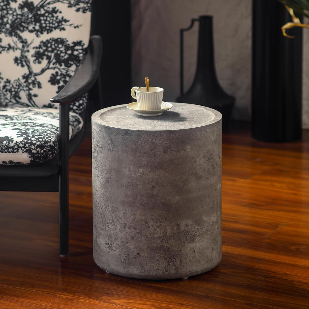 Round End Table with Mars Pattern for Living Room, Modern Drum Circle Side Ta...
