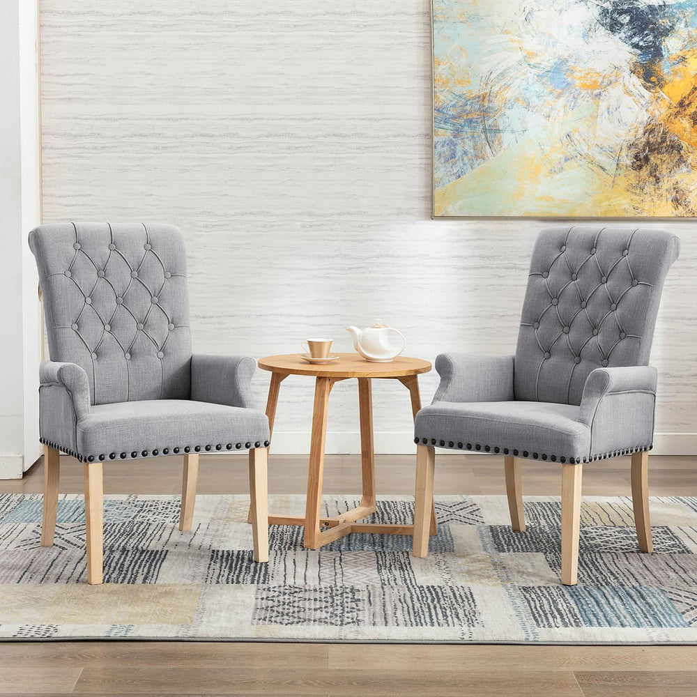 LOULENS Fabric Dining Chair, Modern Upholstered Armchair with Nailheads Trim ...