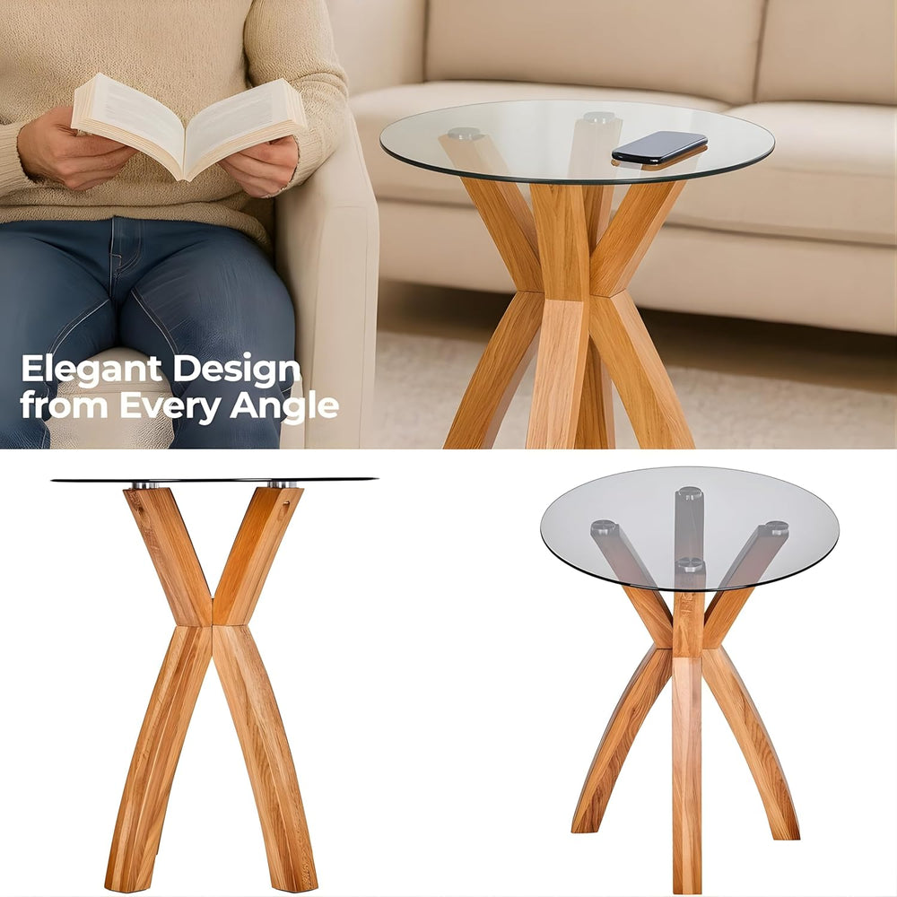 Round Glass End Table, Small Sofa Side Table for Living Room, Bedroom. Stylis...