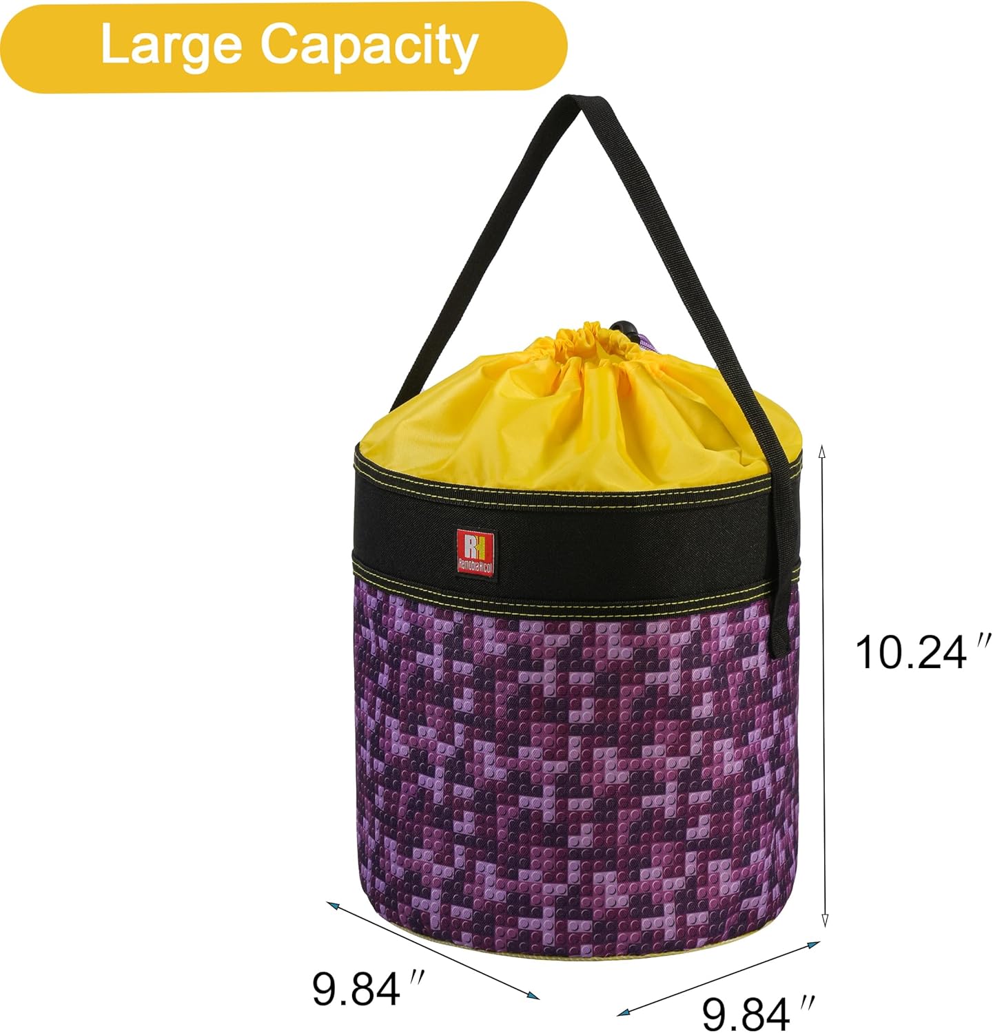Toy Storage Organizer Basket Bag with Drawstring for Buliding Bricks, Blockets,Puzzles,Playroom Cinch Bucket Carrying Bag with Handle (Purple)