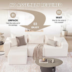 107.4" Cloud Couch Sectional, Modular Sofa with Deep Seat, Plush Corduroy L Shaped Boneless Couch, Convertible Sectional Couches for Living Room, 4Seat, Beige