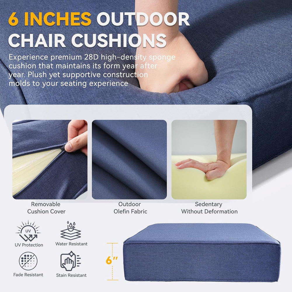 6" Thick Outdoor Chair Cushions - 22"* 24" Patio Furniture Cus...