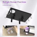 ANYHI Bedside Shelf for Dorm Room Bunk & Top Bunk, Aluminum Clip On Nightstand, Floating Bed Shelf, Hanging Table, Bed Side Shelf with Cup Holder, 6 Hooks, College Dorm Room Essentials, Black