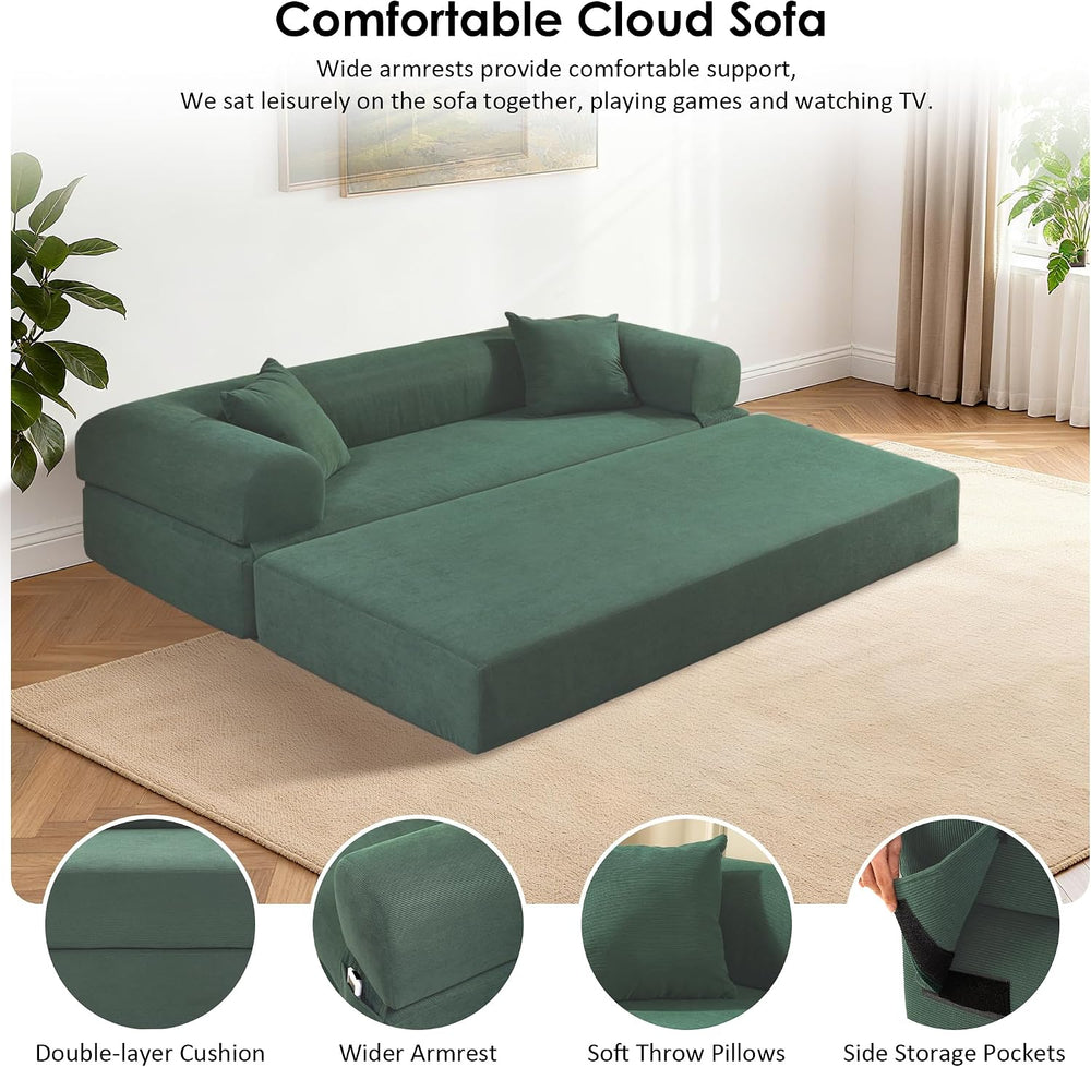 80" Cloud Sleeper Sofa Bed Pull Out Couch, Corduroy Sofa with Side Stora...