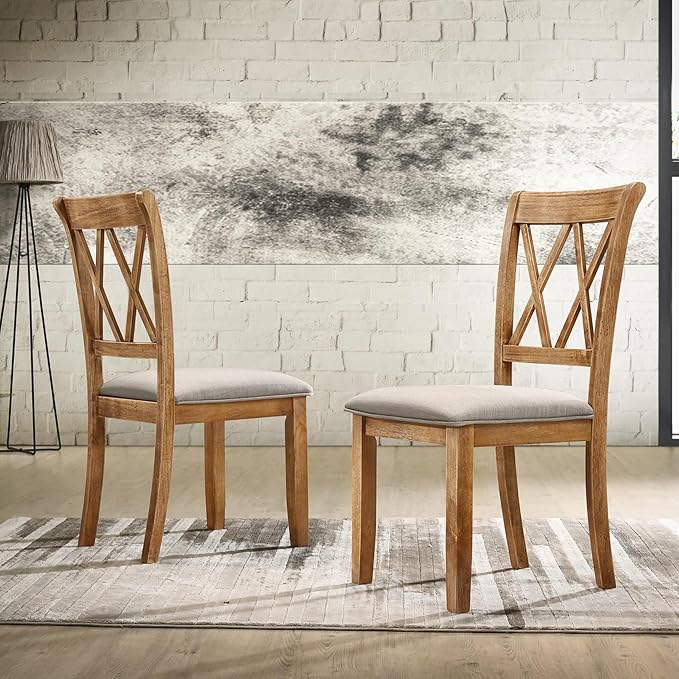 Roundhill Furniture Windvale Fabric Upholstered Dining Chair, Set of 2, Brown