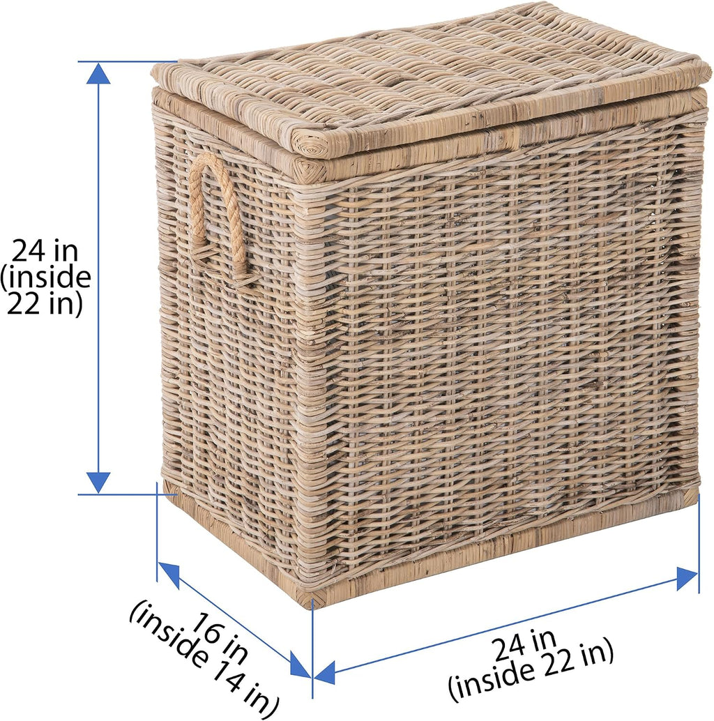 Kouboo Tall Rattan Storage Basket with Handles and Lid Wicker Trunk for Bedroom, Bathroom or any Room Natural Coastal Beach Style Decor 24 in. H x 24 in. W x 16 in. D - from