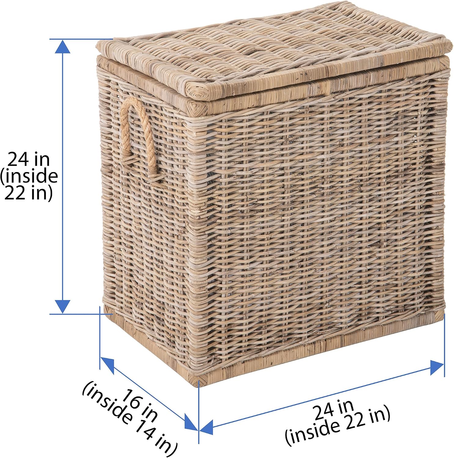 Kouboo Tall Rattan Storage Basket with Handles and Lid Wicker Trunk for Bedroom, Bathroom or any Room Natural Coastal Beach Style Decor 24 in. H x 24 in. W x 16 in. D - from