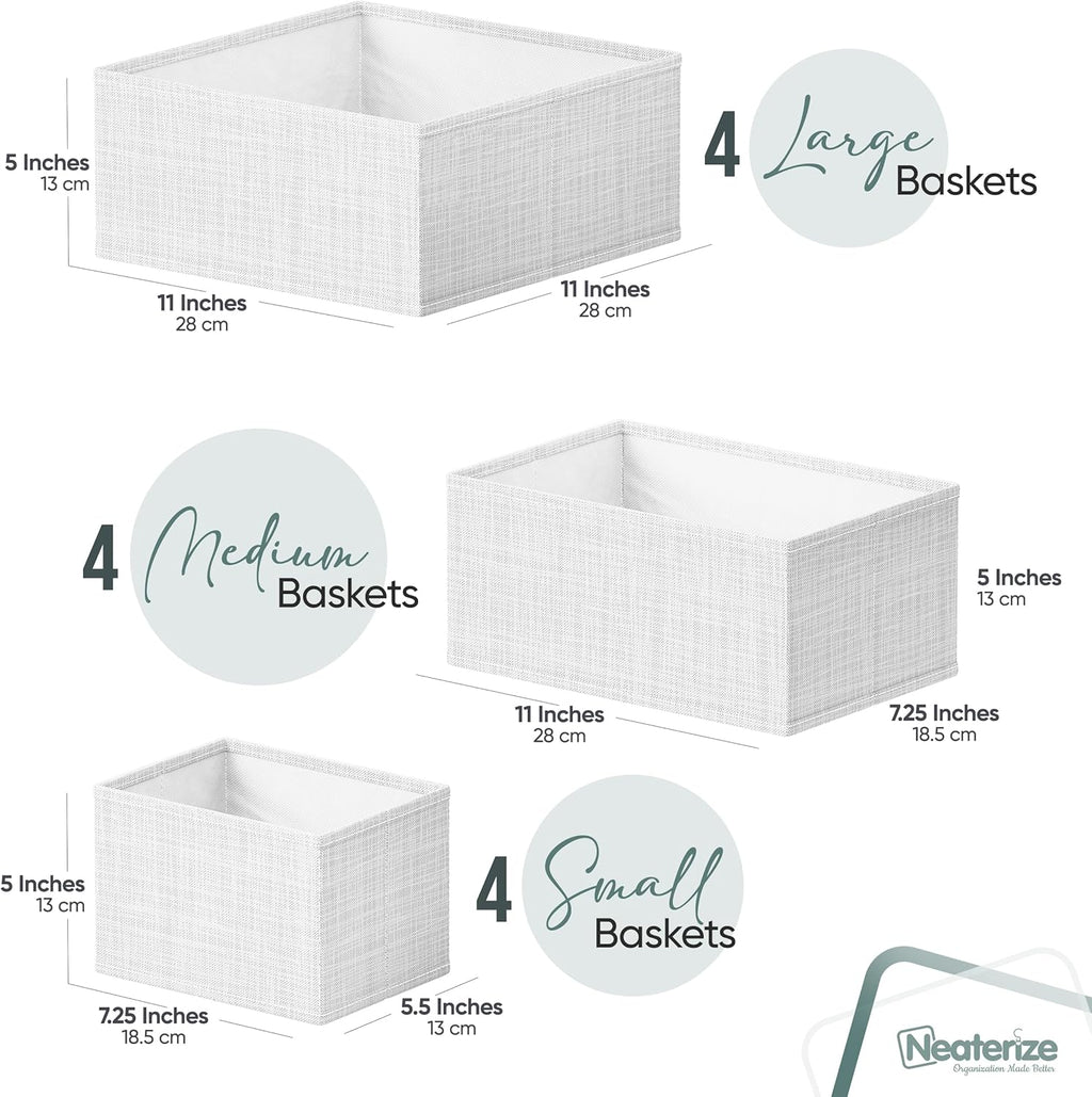 Drawer Organizer Clothes Set of 12 White-Grey - Dresser Organizer For Nursery, Bedroom, Closet - Perfect Baby Clothes Organizer and Storage & General Nursery Organization or Dresser Drawer Organizers