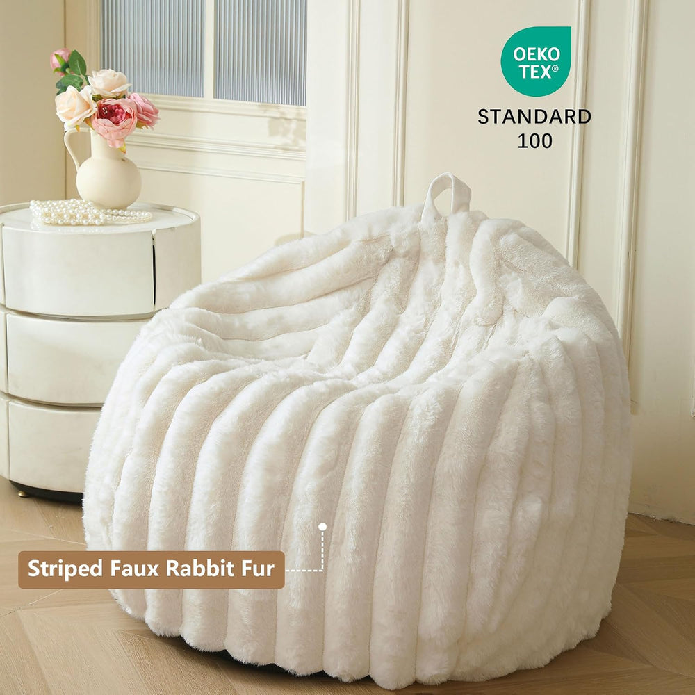 MEGO 3FT Fluffy Faux Rabbit Fur Bean Bag Chair Cover, No Filler, Beige | Plus...