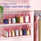 Purse Organizer for Closet: Shelf Dividers Adjustable Acrylic Bag Closet Organizers and Storage Pink 2 Bases 7 Shelves