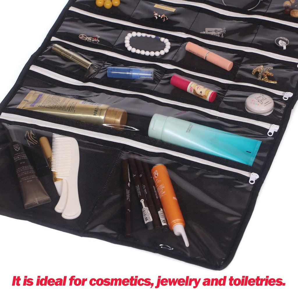 DIOMMELL Hanging Jewelry Organizer 47 Pockets with Zipper for Earrings Necklace Bracelet Ring Accessory Display Storage Bag Travel Holder Box