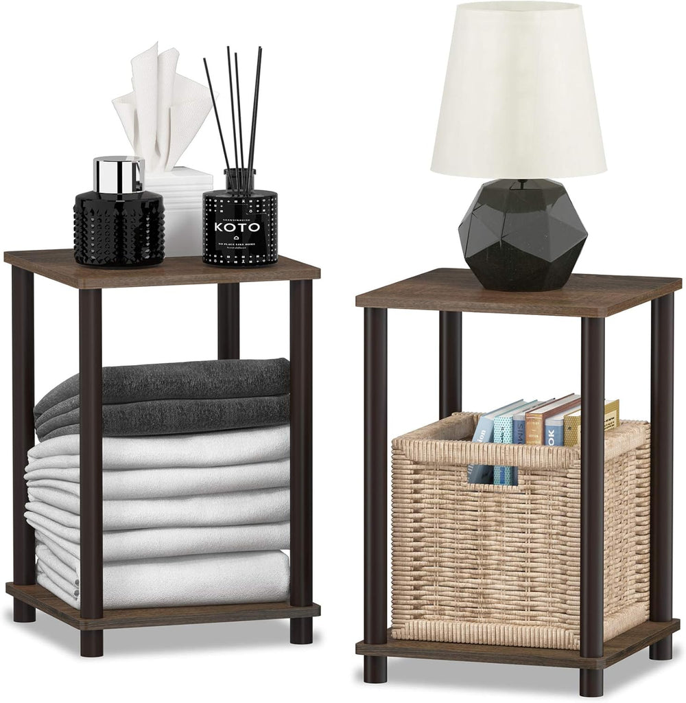 Furinno Turn-N-Tube Side Table Set of 2, 2-Tier Stackable Modern End Table wi...