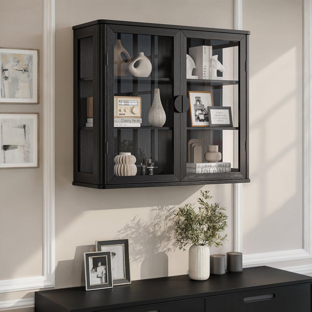 FIMELLO 28’’W Wall Cabinet with Tempered Glass Doors, Bathroom Cabinet Wall M...