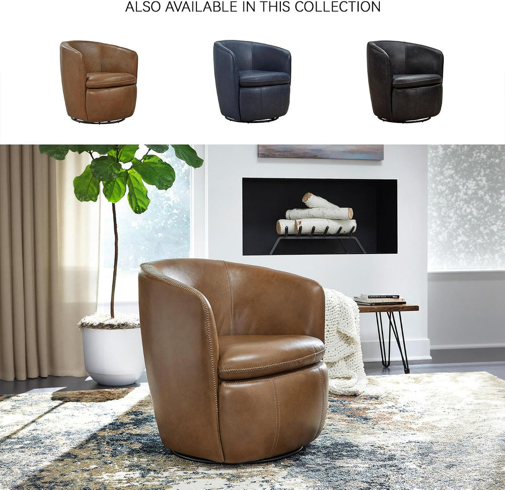 Signature Design by Ashley Modern Top Grain Leather Swivel Barrel Chair