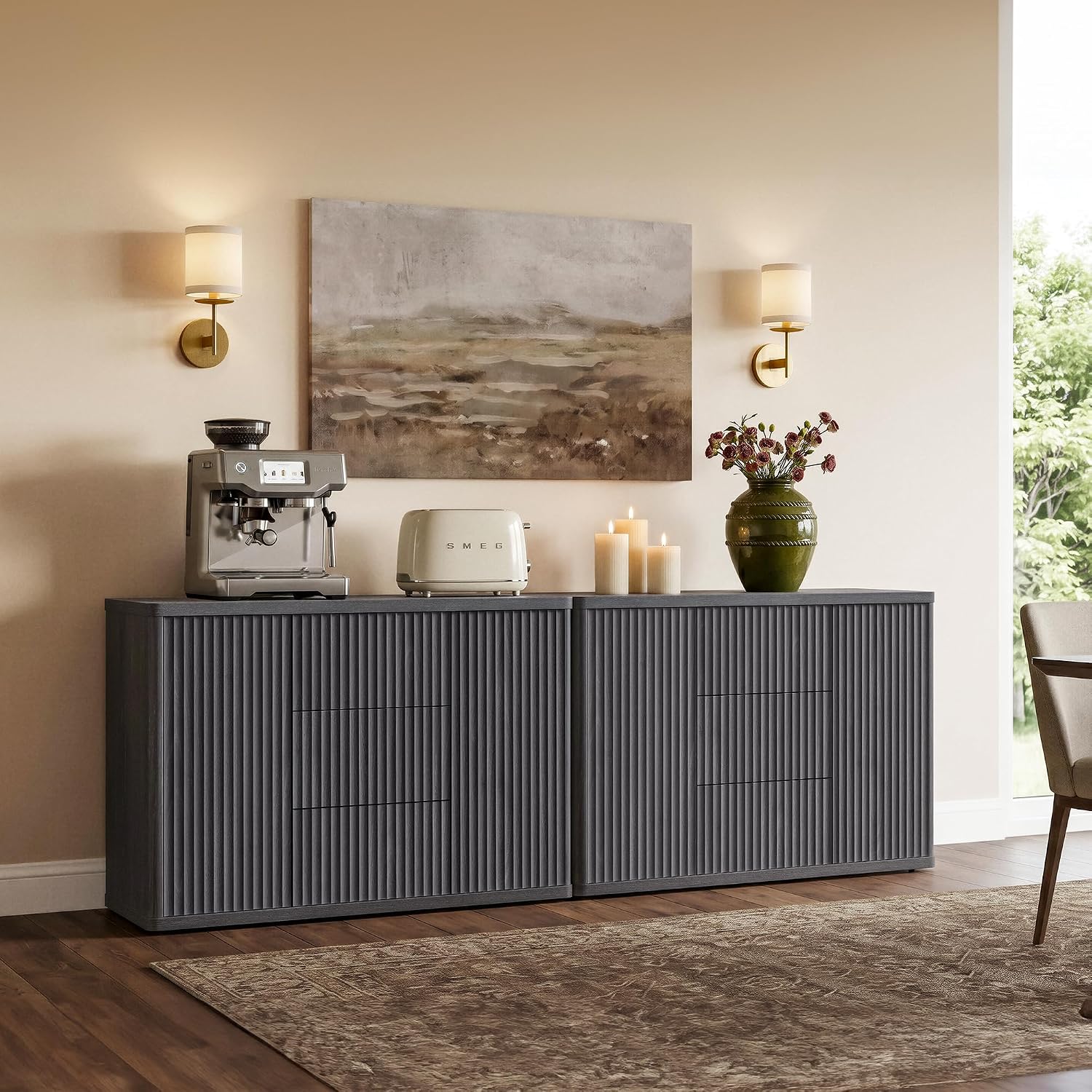 SICOTAS Buffet Cabinet with Storage 54.7" Large Modern Accent Storage Cabinet with Doors and Shelves Wooden Fluted Sideboard Credenza Buffet Table Coffee Bar for Living Room Kitchen Dining Room