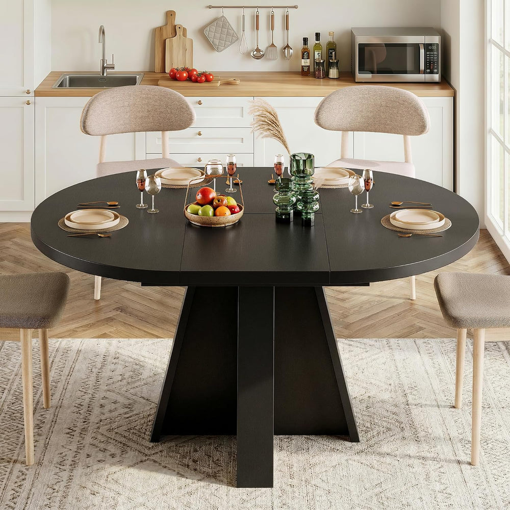 iPormis 43.3in-59in Extendable Round Dining Table for 4-6, Modern Wooden Kitc...