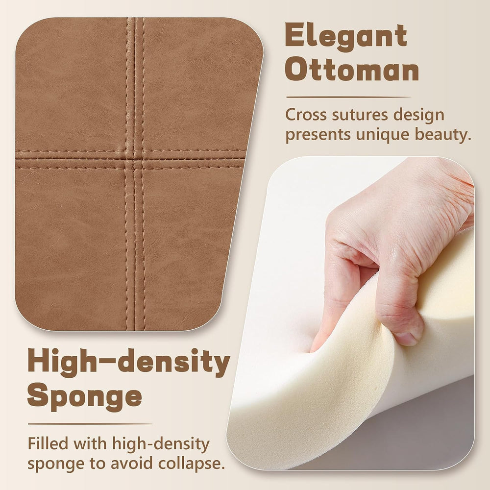 30-Inch Round Ottoman, Leather Ottoman with Storage (Light Brown | Modern Sto...