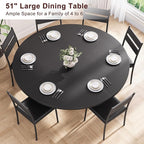 51'' Round Dining Table,Kitchen Dining Room Circle Dinner Pedestal Table,Space Saving Wood Kitchen & Dining Room Furniture (Black, 51In)