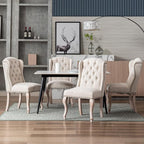 Upholstered Dining Chairs Set of 4 for Kitchen and Dining Room, Farmhouse Fabric Tufted Accent Chairs for Living Room and Bedroom with Wooden Legs, Cream