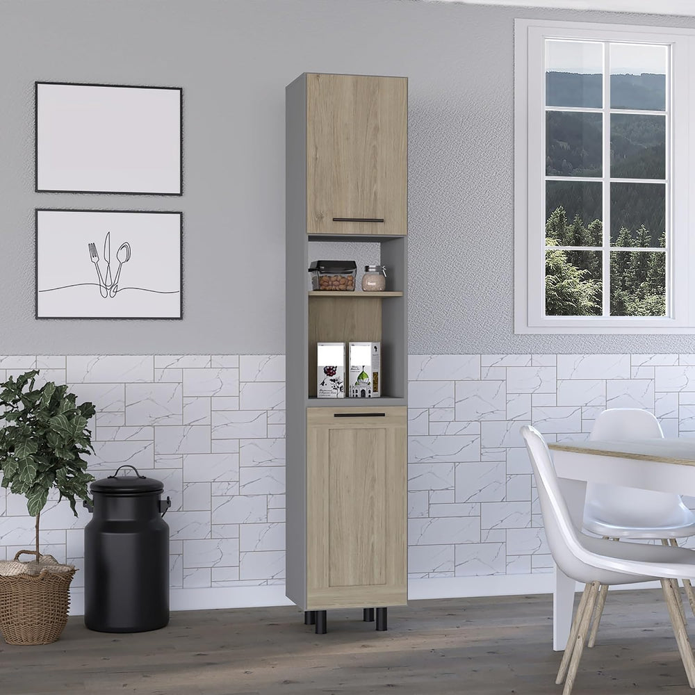 Kitchen Pantry, Double Door, Six Shelves -Light Pine,for Kitchen
