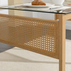 COSVALVE Boho 47 in Dining Table, Tempered Glass Tabletop with Rattan, Metal Legs, for Kitchen Dinner Living Room Reception