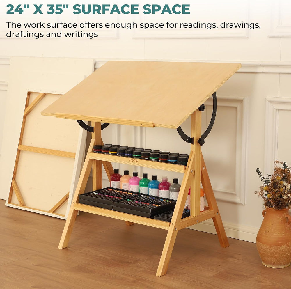 VISWIN Wood Drafting Table for Adults, Drawing Table with Adjustable Angle &a...