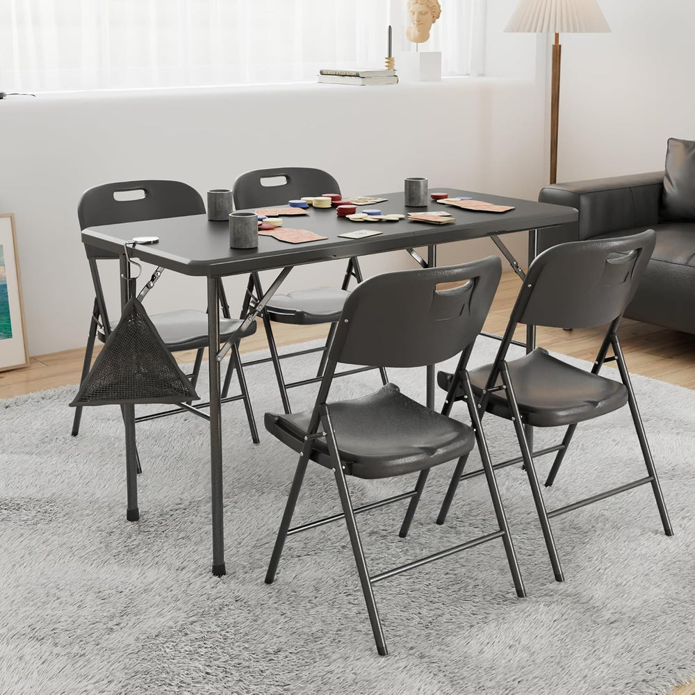 VECELO Folding Table 4 Foot with Mesh Bag, Indoor Outdoor Heavy-Duty Portable...