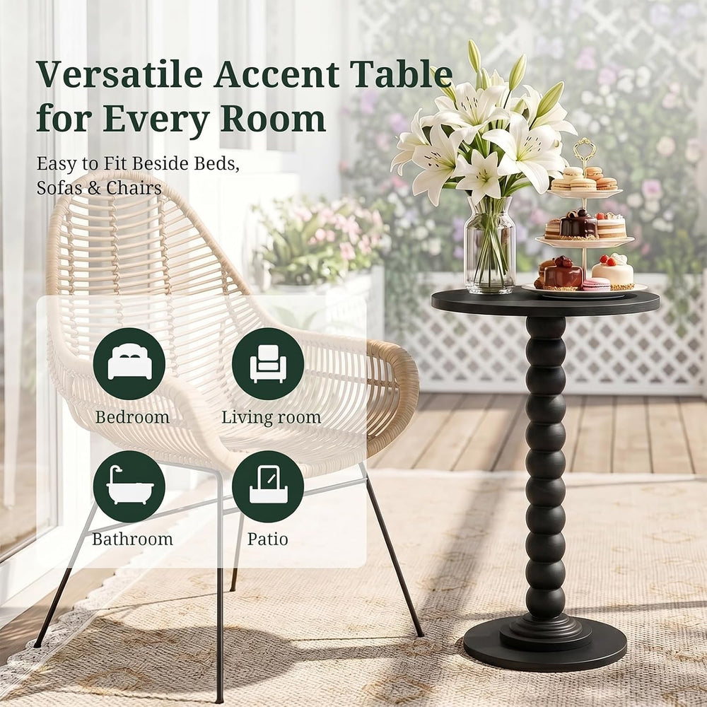 Round Side Table for Small Spaces, Modern Pedestal End Table with Solid Wood ...