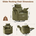 FOXHUNTER 300° Swivel Power Nursery Rocking Glider Chairs, Chenille Green | 30° Rocking Mode, USB Charging Port, Phone Holder, Adjustable Headrest, 2 Cushions, 2 Side Pockets, for Living Room Bedroom
